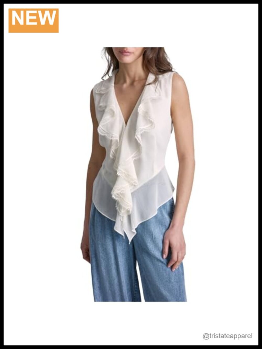 BCBG Woven Sleeveless Ruffle Front Tank Top Chiffon